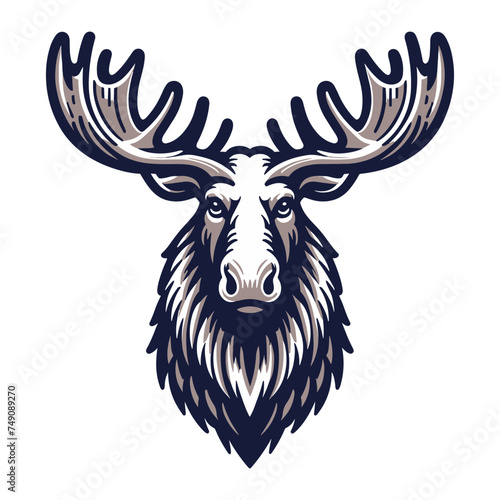 Moose buck elk head face vector illustration, zoology illustration, wild animal moose design template isolated on white background