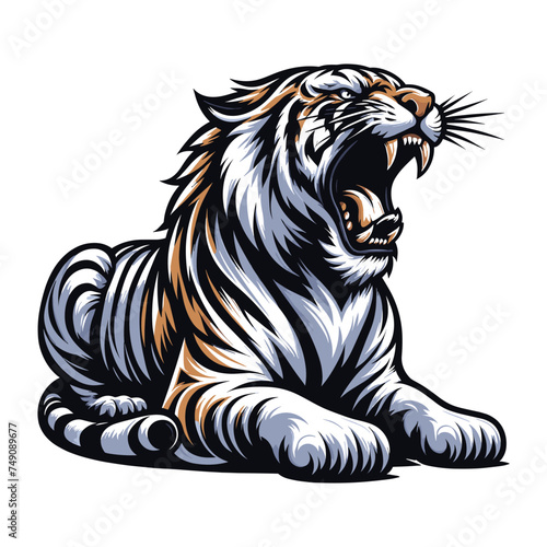 Wild roaring tiger vector illustration  zoology illustration  animal predator big cat design template isolated on white background