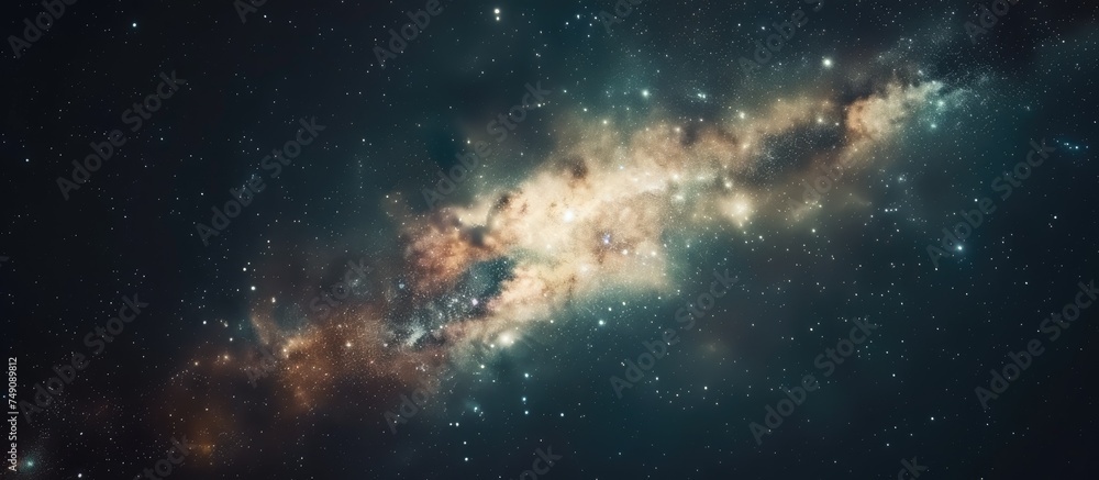 A massive star shines brightly in the vast night sky, surrounded by countless other stars and space dust, captured in a long exposure photograph of the Milky Way galaxy.