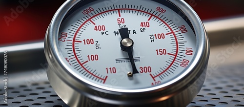 Pressure gauge for measuring air pressure.