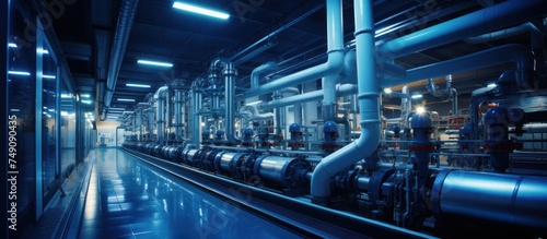Industrial zone, Steel pipelines and equipment in blue tones. © nahij