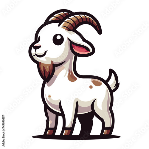 Cute goat full body cartoon mascot character vector illustration, funny adorable farm pet animal goat design template isolated on white background
