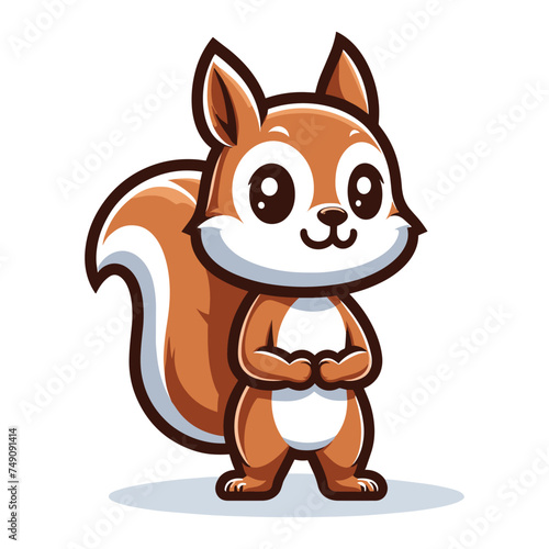 Cute squirrel cartoon mascot character vector illustration, smiling adorable squirrel chipmunk design template isolated on white background