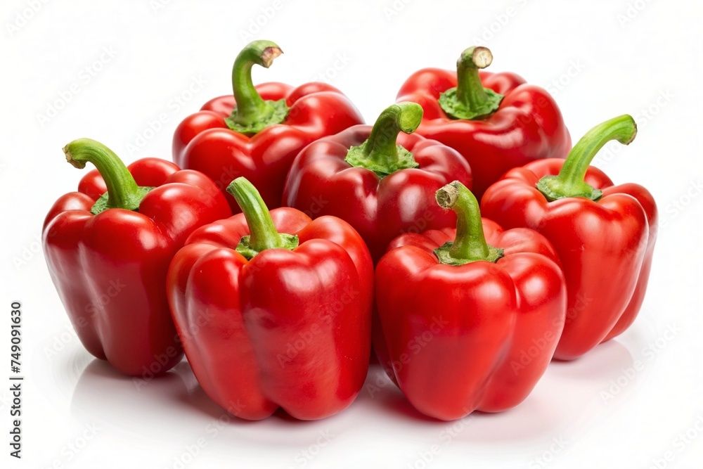 Set of ripe red bell peppers isolated on white