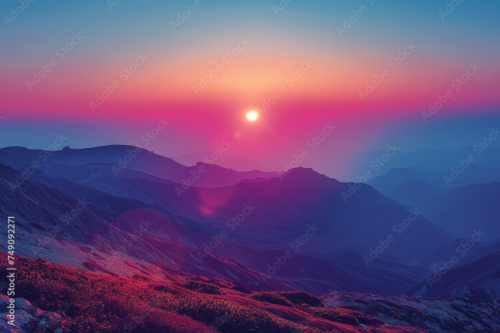 Sun Setting Over Mountain Range