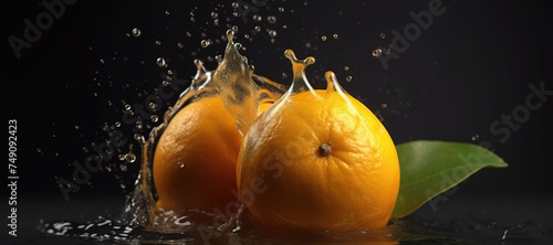 fresh orange fruits with water splash 69