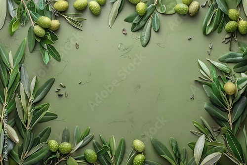 Green Background With Olives and Leaves