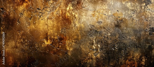 The image features a grungy yellow cement wall with a dark brown and black background. The wall is textured and worn, adding depth to the overall composition.