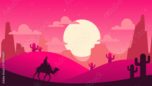 man riding a camel in the desert  illustration design