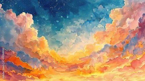 painted watercolor sky and clouds  abstract watercolor background.