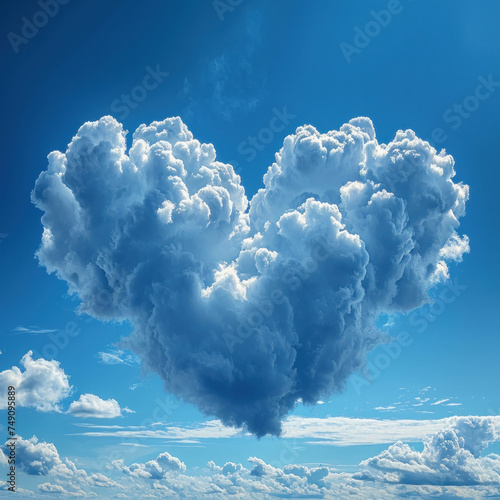 Experience the simplicity of a heart-shaped cloud in the expansive blue sky. AI generative technology transforms nature into an artistic masterpiece. © น้ำฝน สามารถ