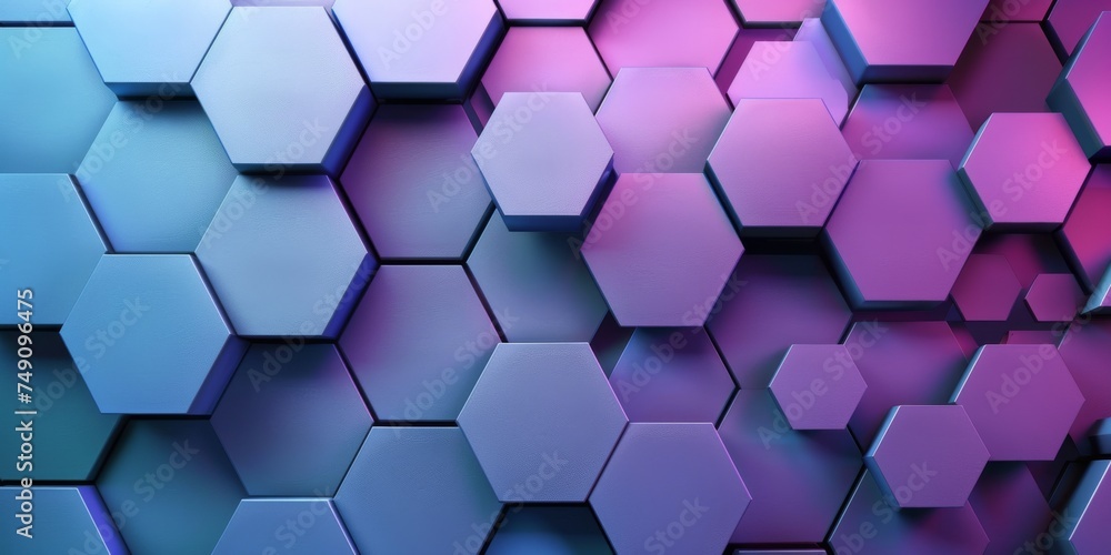Close-up of hexagonal structure with purple and blue gradient. Close-up of hexagonal structure with purple and blue gradient.