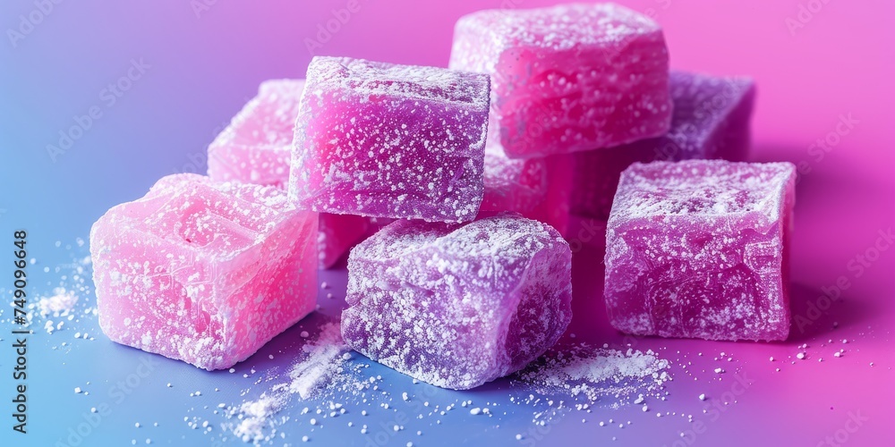 Delicious turkish delight in purple, closeup. Delicious turkish delight in purple, closeup.