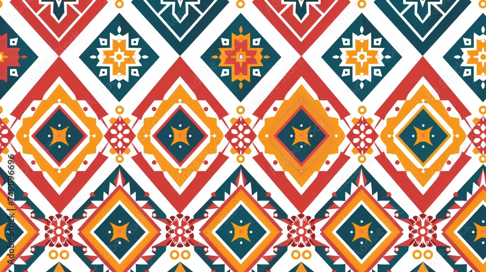 Seamless Pattern with Ancient Tiles and Floral Designs