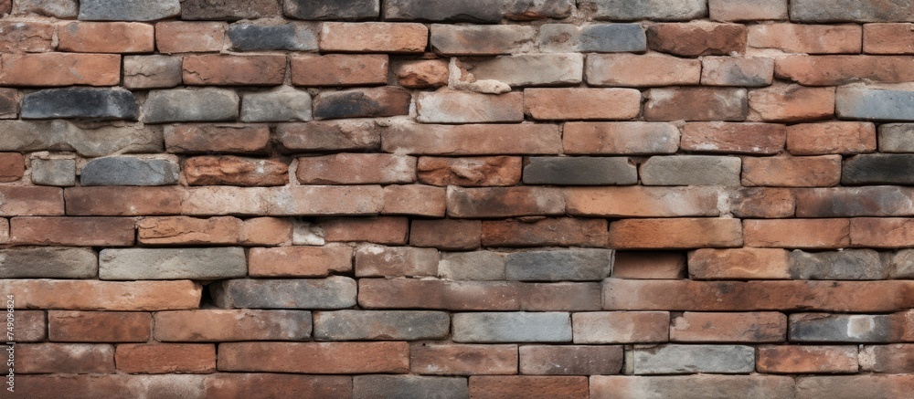 The brick wall is meticulously constructed using small bricks, creating a uniform and sturdy structure. Each individual brick fits snugly against the next, forming a durable wall with a textured