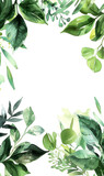 Green leaves watercolor background invitation template, Generative AI