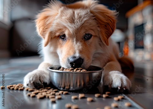 dog at a bowl of food