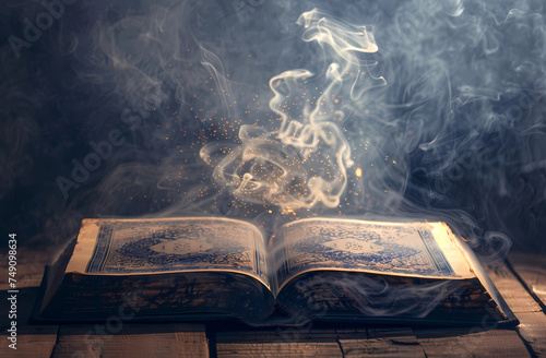 the holy book with smoke