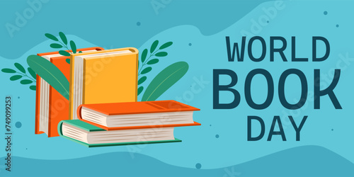 flat design world book day horizontal banner illustration