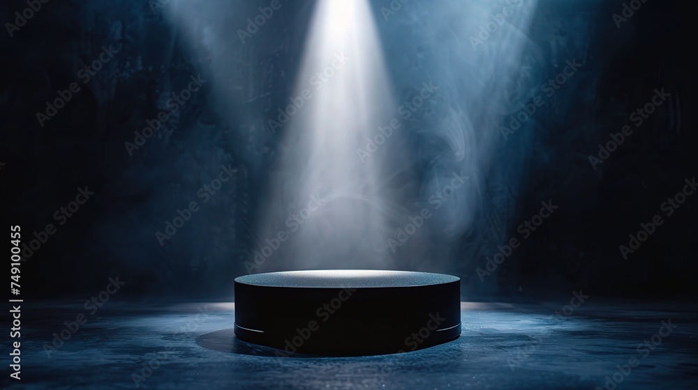 Product showcase with spotlight. Black studio room background