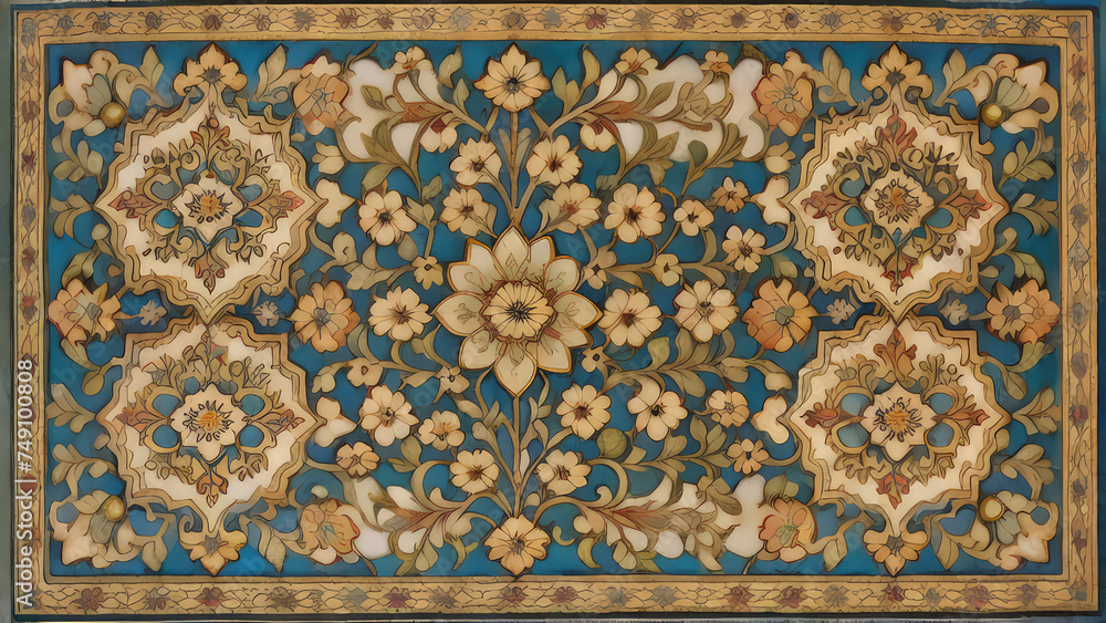 thai style painting or thai style art or thai art painting, carpet motif, flower motif