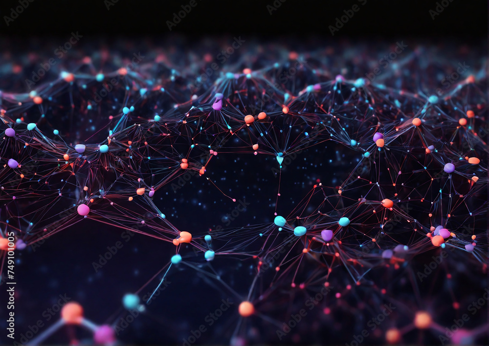 Obraz premium Concept of AI technology Cyber big data flow. Blockchain data fields. Network line connect stream, 3D illustration. Generative AI