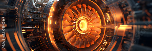 A Glimpse into the Complexity: Detailed View of an Airplane Turbine Engine photo