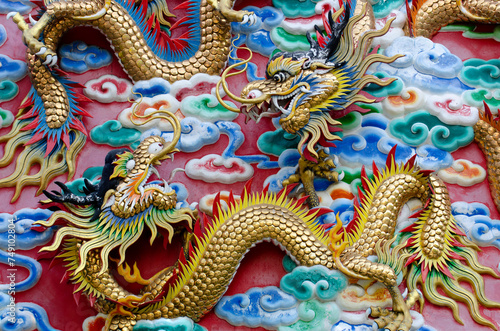 Wallpaper Mural Dragon, head sculpture on wall of temple in Thailand, Symbol of wealth, prosperity. Torontodigital.ca