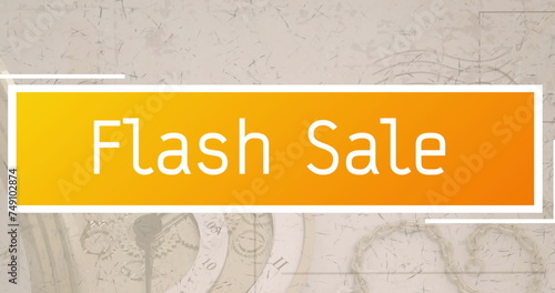 Image of flash sale text over orange banner on vintage map in background