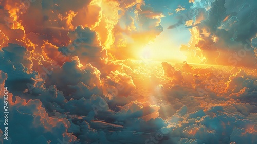 Sky blue and orange light of the sun through the clouds. © CLOVER BACKGROUND