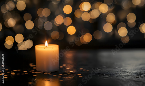 White Candlelight and Bokeh on Black Background , Generative AI