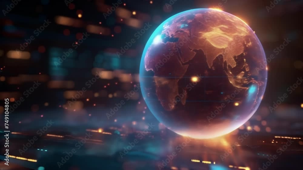 A virtual globe spinning with various economic indicators and statistics highlighting the interconnectedness of global finance and how events in one corner of the world can A virtual globe spinning with various economic indicators and statistics highlighting the interconnectedness of global finance and how events in one corner of the world can