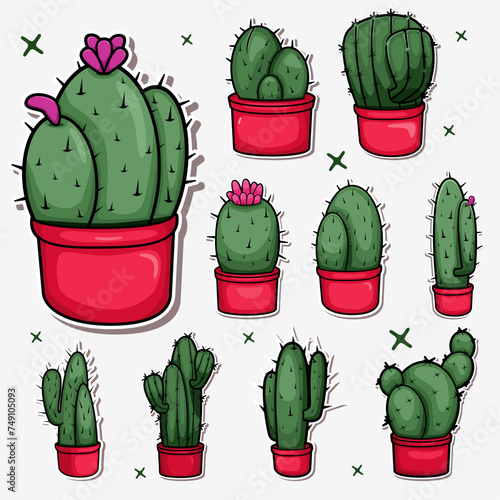 Hand draw cactus plant cartoon flat design