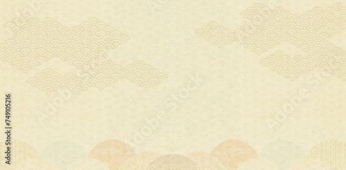 日本伝統の和柄模様の和紙　ベージュカラーのテクスチャ素材