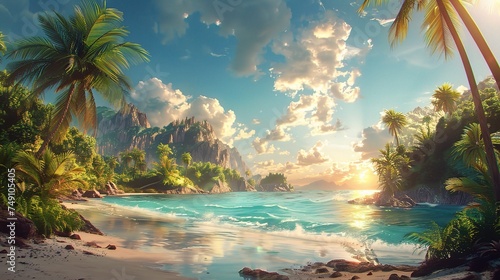 tropical paradise island and summer background