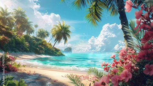 tropical paradise island and summer background