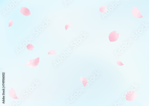 手描き水彩風の花びらが舞い散る桜と青空