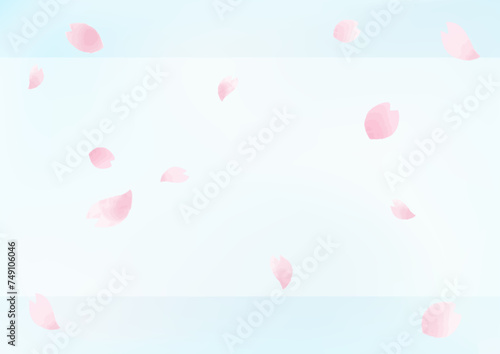 手描き水彩風の花びらが舞い散る桜と青空
