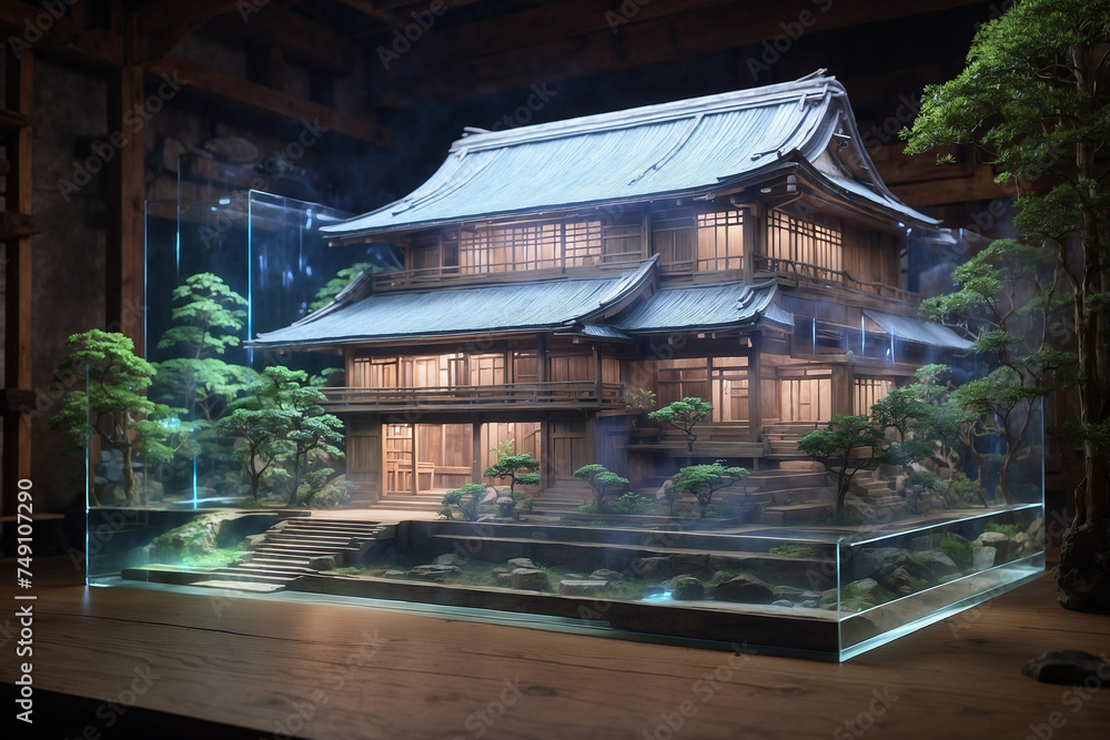 Hologram of a house in traditional Japanese style