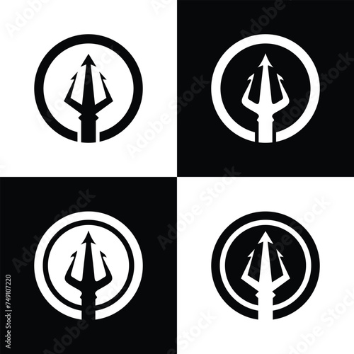 Set Circular Trident Neptune God Poseidon Triton King Spear or Devil Spear logo design