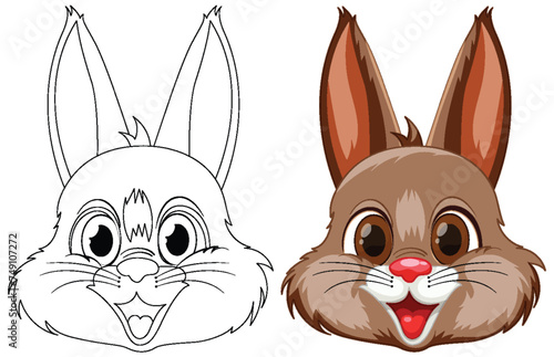 "Vector illustration of a rabbit's face, sketched and colored."
