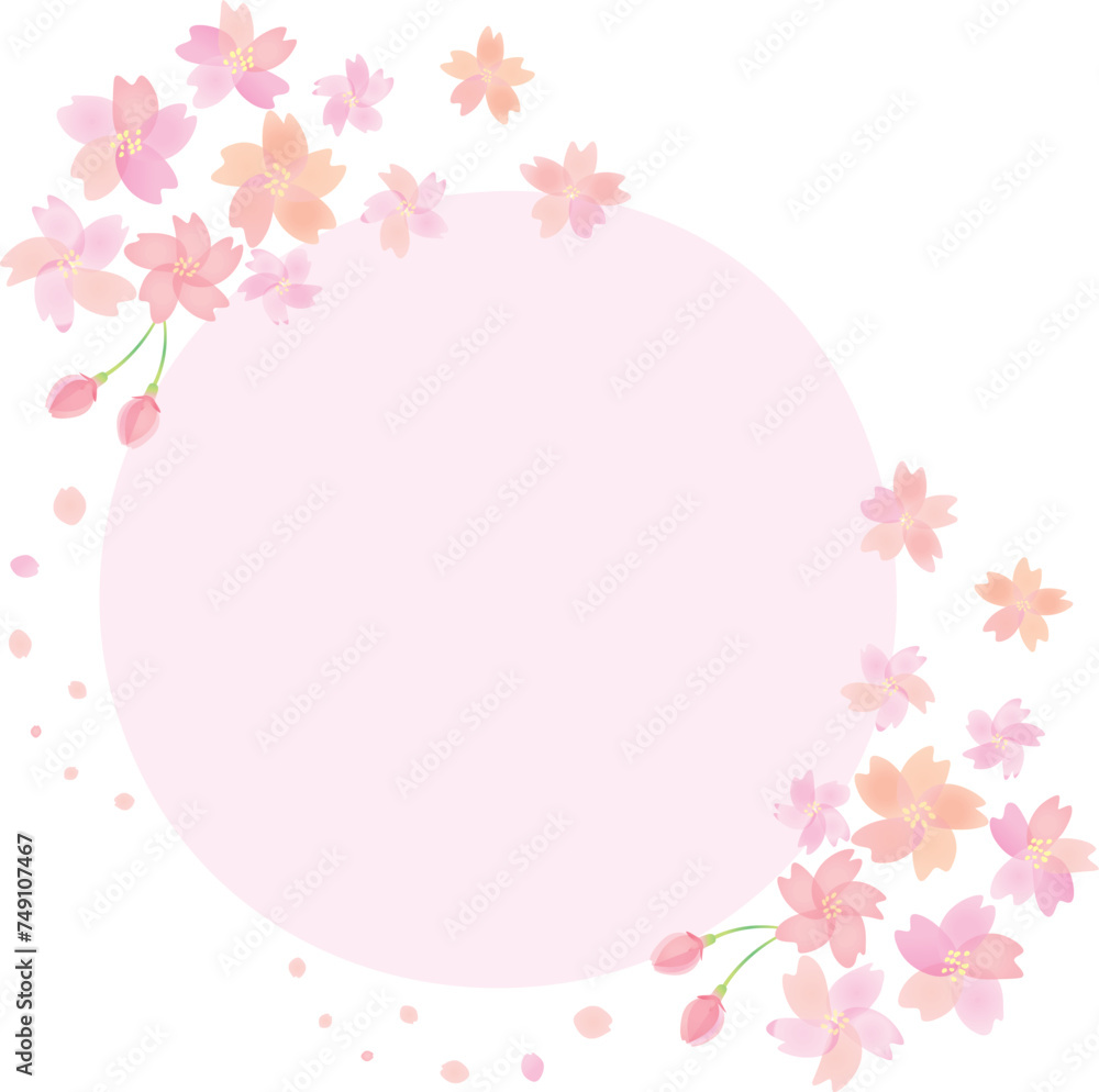桜のフレーム・見出しイラスト丸型 　タイトル　枠　飾り枠