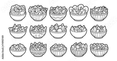 Various salad bowl element outline sketch vector illustration set  photo