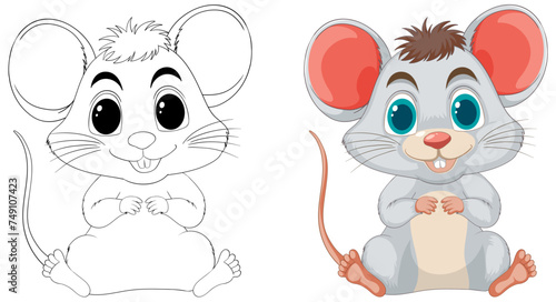 Two adorable mice in black and white and color