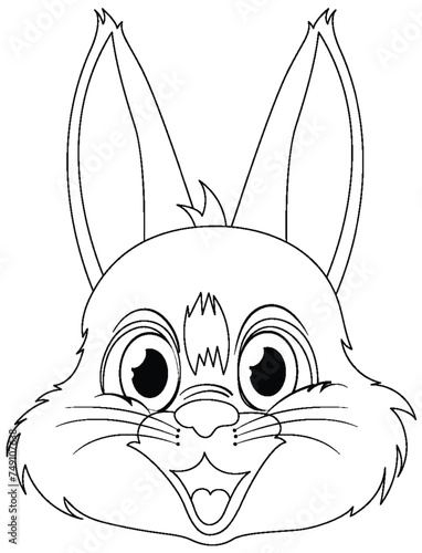 Black and white line art of a happy rabbit.