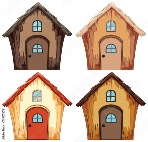Four whimsical houses in vibrant cartoon colors