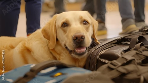 TSA canines sniff excitedly at luggage expertly trained to detect any signs of dangerous substances. photo