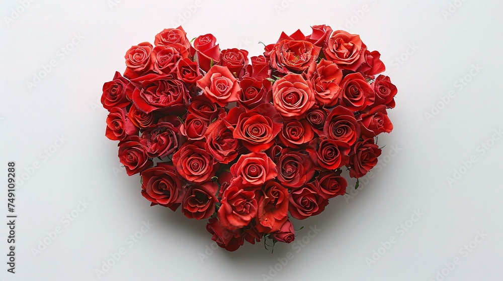 Valentines Day Heart Made of Red Roses Isolated on White Background Valentines Day Heart Made of Red Roses Isolated on White Background