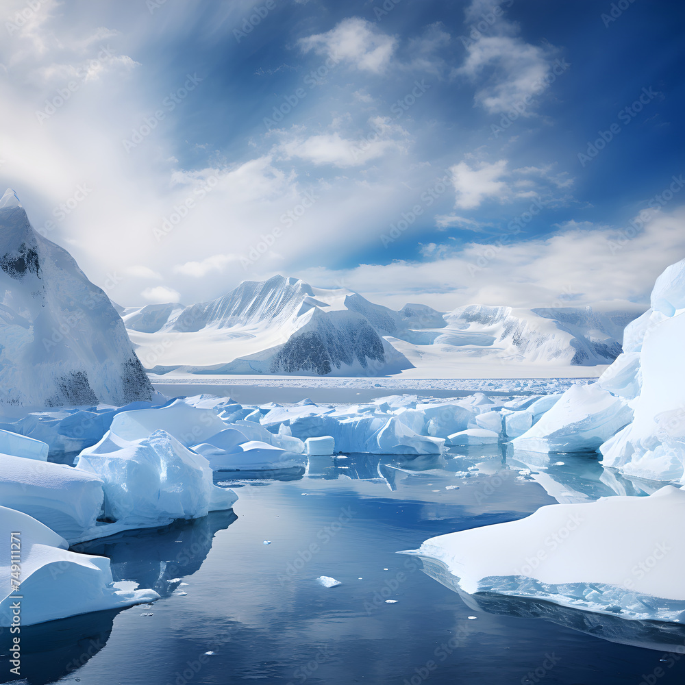 Emperor Penguins against the Backdrop of Antarctica's Majestic Icy Wilderness