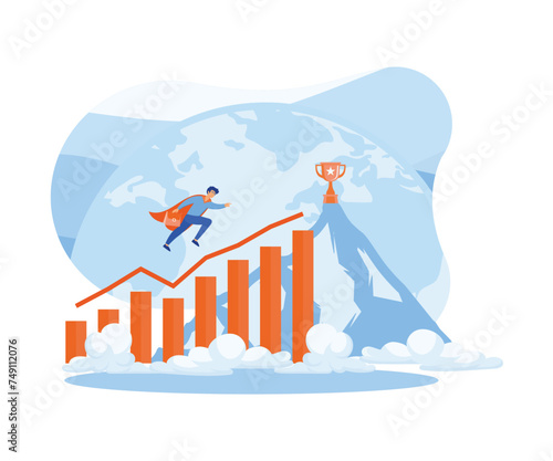 Success Business concept. Banner ideas start up business to success. Businessman jumping on the graph to goal. flat vector modern illustration 